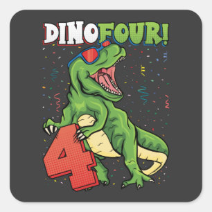 Rawr ik ben een Dinofour 4th Birthday Dinosaur Vierkante Sticker