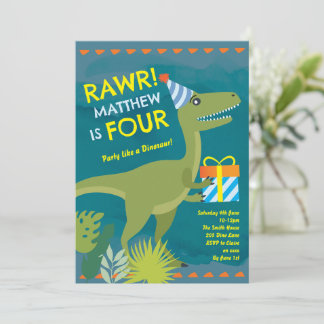 Rawr ik ben vier Dinosaur Boy verjaardagsuitnodigi Kaart