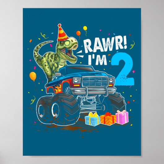 Rawr I'm 2 2nd Birthday T Rex Dinosaur Funny Party Poster (Voorkant)