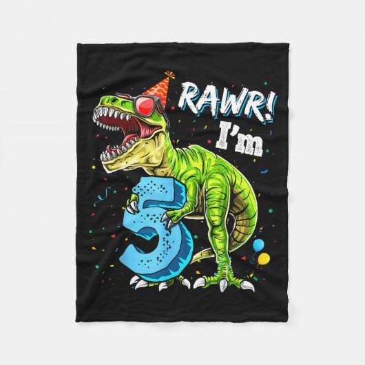 Rawr I'm 5 5th Birthday T Rex Dinosaur Funny Party Fleece Deken (Voorkant)