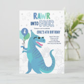 Rawr in vier T-Rex dinosaurus 4e verjaardag Kaart (Staand voorkant)