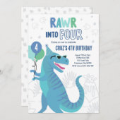 Rawr in vier T-Rex dinosaurus 4e verjaardag Kaart (Voorkant / Achterkant)