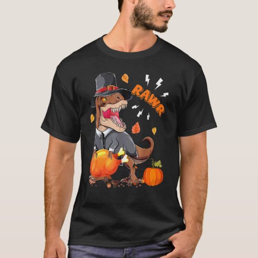 Rawr Pilgrim Rex With Turkey Fall Vibes Happy Than T-shirt (Voorkant)