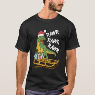 Rawr Rawr Rawr Funny Christmas Dino Sleigh Scene T-shirt