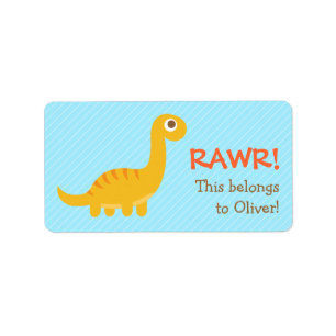 Rawr, Schattige Gele Brachiosaurus Dinosaurus voor Etiket