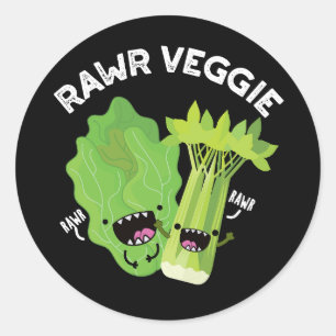 Rawr Veggie Funny Food Pun Dark BG Ronde Sticker