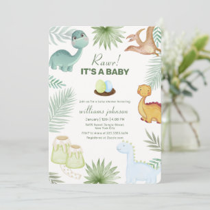 Rawr Vulkanische Tropische Dinosaur Baby Shower  Kaart