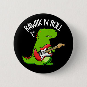 Rawrk en Roll Funny Rocker Dinosaur Pun Dark BG Ronde Button 5,7 Cm