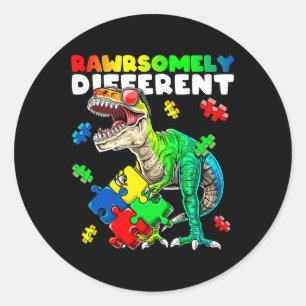 Rawrsomally Different Dinosaur Autism Awareness Pu Ronde Sticker