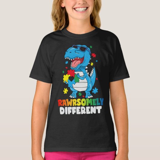 Rawrsomally Different Dinosaur Autism Awareness T-shirt (Voorkant)