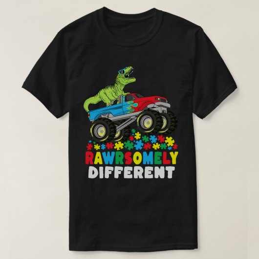 Rawrsomally Different T Rex Monster Truck Autism T-shirt (Design voorkant)