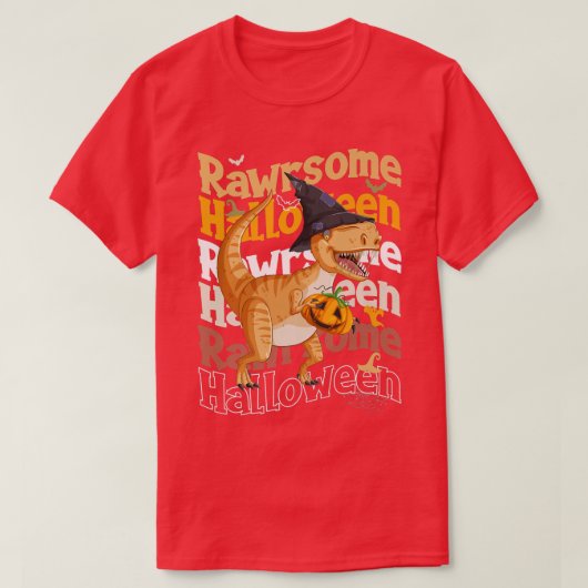 Rawrsome Halloween Dinosaur Carrying A Pumpkin  T-shirt (Design voorkant)