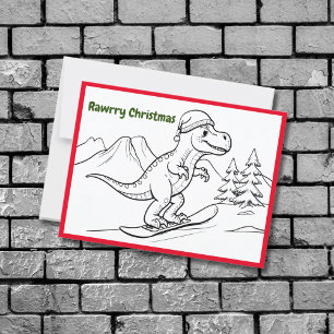 Rawry kerst T-rex rijden snowboard Briefkaart
