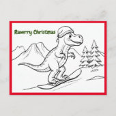 Rawry kerst T-rex rijden snowboard Briefkaart (Voorkant)