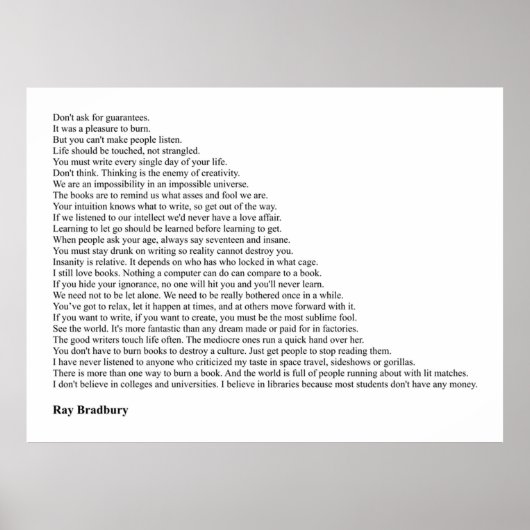 Ray Bradbury Quotes Poster (Voorkant)