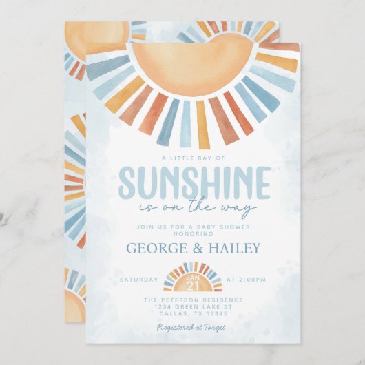 Ray of Sunshine Baby shower Invitation (Devant / Derrière)