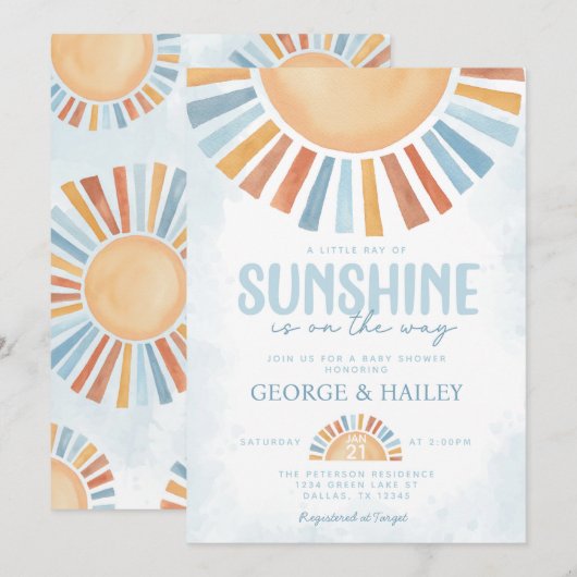 Ray of Sunshine Baby shower Invitation Kaart (Voorkant / Achterkant)