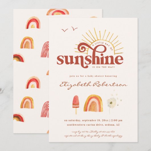 Ray of Sunshine | Boho Baby shower Kaart (Voorkant / Achterkant)