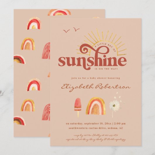 Ray of Sunshine | Invitation Baby shower Boho (Devant / Derrière)