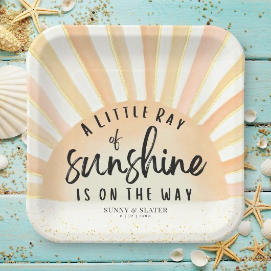 Ray of Sunshine Retro Zomerstrand Baby shower Papieren Bordje