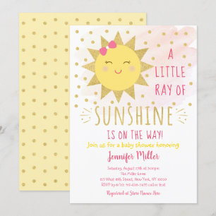 Ray van Sunshine Pink & Gold Baby shower Kaart