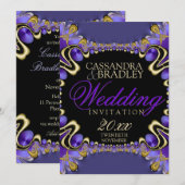 Rayalina : Purple Black Gold Wedding Invitations (Devant / Derrière)