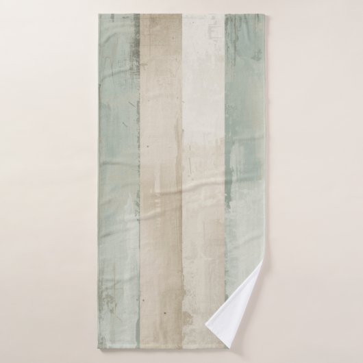 Rayé de bleu doux patiné brun beige blanc rustique (Serviette de bain)