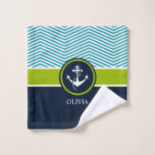 Rayé, monogramme, élégant, nautique, moderne, (Gant de toilette)