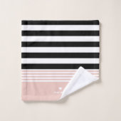 Rayé noir, blanc et rose personnalisé (Gant de toilette)