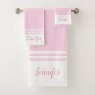 Rayé simple rose et blanc moderne personnalisé