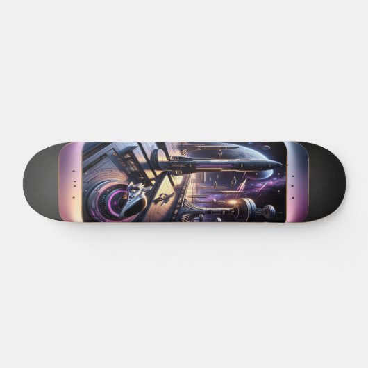 "Raygun Gothic Futuristische Cityscape Deck" Skateboard (Horizontaal)