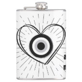 Rays, Heart, Black Evil Eye Protection monogram | Heupfles (Voorkant)
