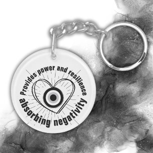 Rays, Heart, Black Evil Eye Protection monogram   Sleutelhanger