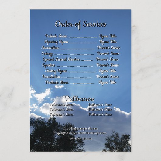 Rays van Storm Clouds Quote Photo Funeral Programma (Achterkant)