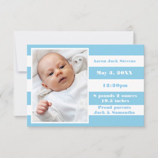 Rayure Bleue et Blanche - Faire-part de naissance (Devant)