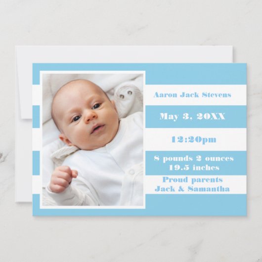 Rayure Bleue et Blanche - Faire-part de Naissance (Devant)