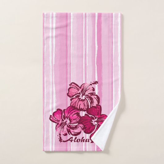 Rayure hawaïenne de ketmie d'aquarelle - rose (Serviette à main)