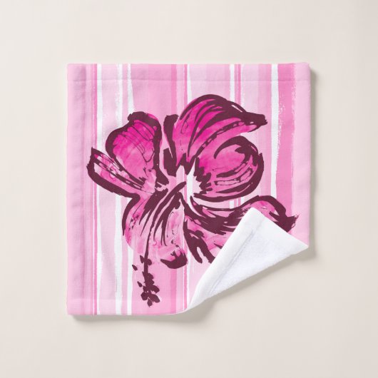 Rayure hawaïenne de ketmie d'aquarelle - rose (Gant de toilette)