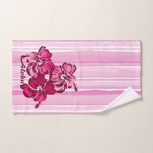 Rayure hawaïenne de ketmie d'aquarelle - rose (Serviette à main)