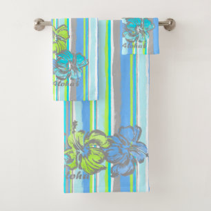Rayure hawaïenne de ketmie d'aquarelle - turquois