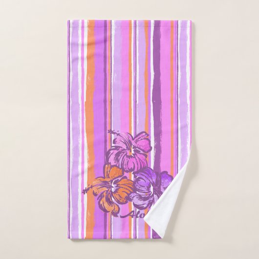 Rayure hawaïenne de ketmie d'aquarelle - violette (Serviette à main)