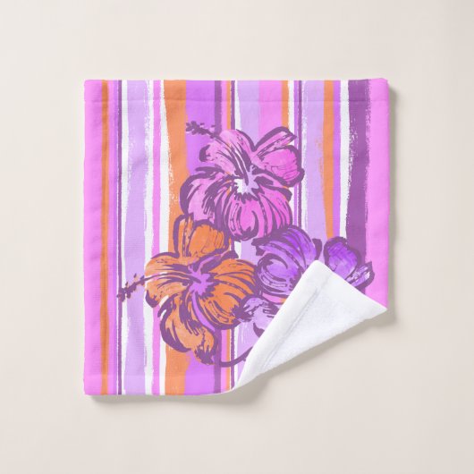 Rayure hawaïenne de ketmie d'aquarelle - violette (Gant de toilette)