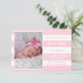 Rayure rose et blanc - Faire-part de naissance 3x5 (Debout devant)