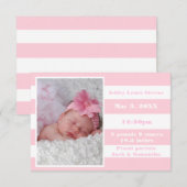 Rayure rose et blanc - Faire-part de naissance 3x5 (Devant / Derrière)