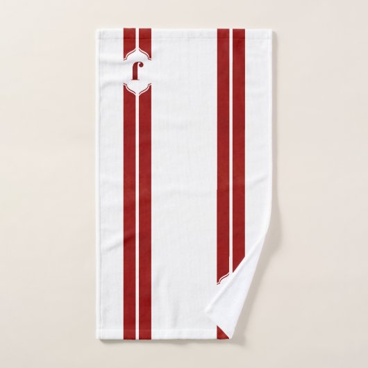 Rayure rouge et blanche de monogramme (Serviette à main)