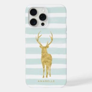 Rayures aquarelles vertes et cerf doré