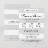 Rayures Argent et Blanc - Invitation Baby Shower 3 (Devant / Derrière)