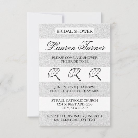 Rayures Argent et Blanc - Invitation de Fête de Fi (Devant)