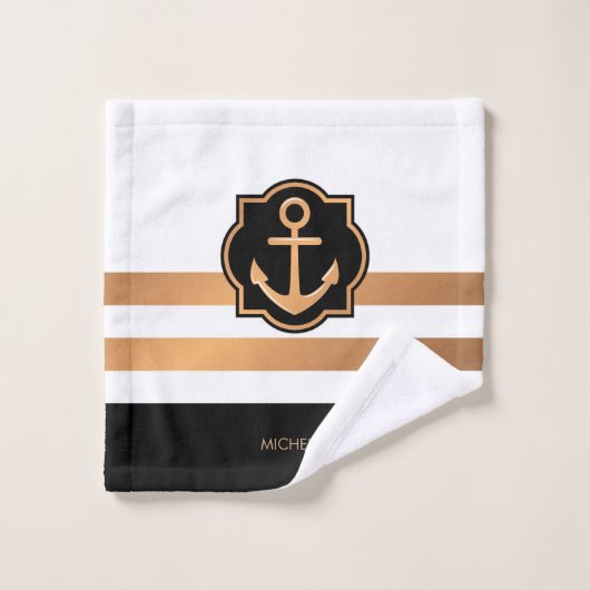 Rayures blanches et d'or noires (Gant de toilette)