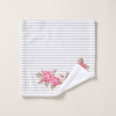 Rayures blanches et grises de rose de bourgeon (Gant de toilette)
